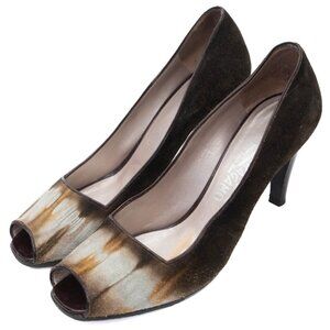 Salvatore Ferragamo Made In Italy Brown Suede Peep Toe Pumps Heels Size 8.5